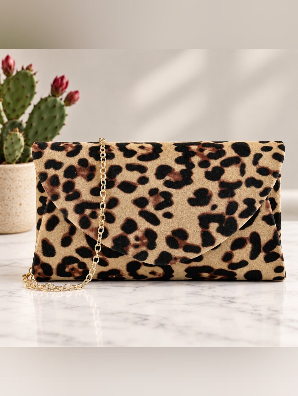 Women's Faux Suede Animal Print Evening Bag Clutch Purse